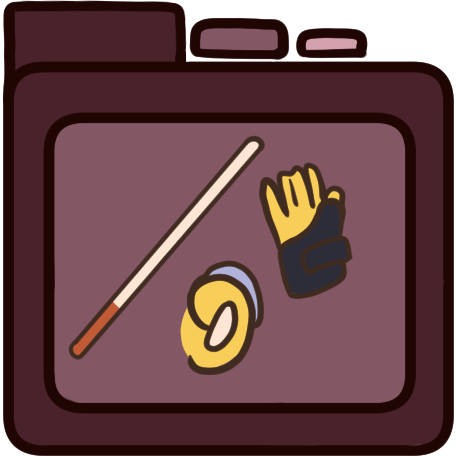  a red file folder with a white cane, an ear with a hearing aid in it, and a hand wearing a wrist brace on it.